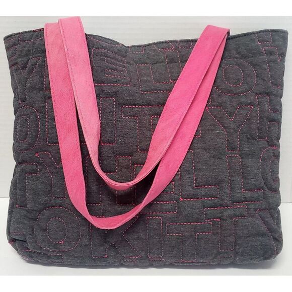 VTG Y2K Hello Kitty Shoulder Bag Grey/ Pink Quilted Raised Embroidery Tote Bag - Picture 5 of 12